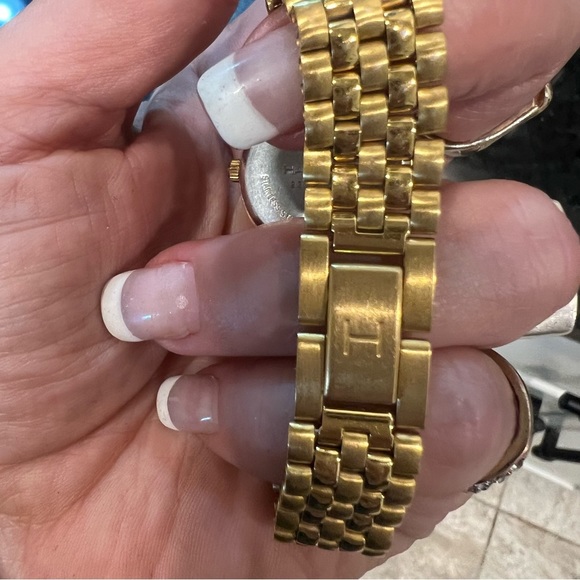 Halston Gold & Black vintage style watch w/ solitary diamond & 7” band. main image 4